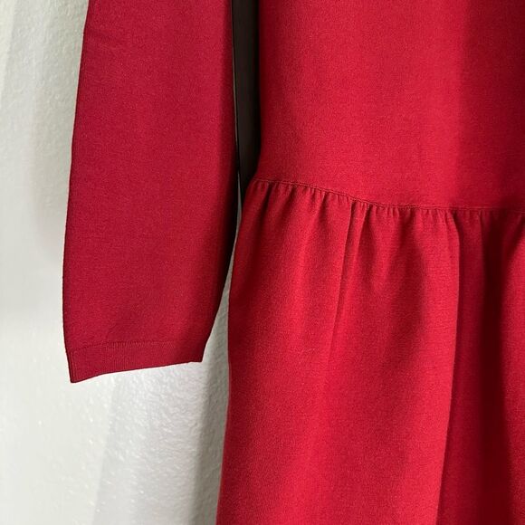 Max Mara Red Knitted Drop Waist Long Sleeves Dress Sz L Basic Luxury - Picture 3 of 9